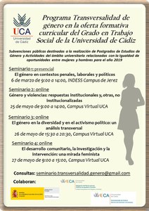 Programa Transversalidad de género en la oferta formativa curricular del Grado en Trabajo Social de la Universidad de Cádiz